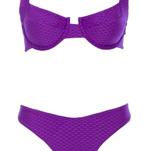 Textured Purple Balconette Bikini Set - Unbranded